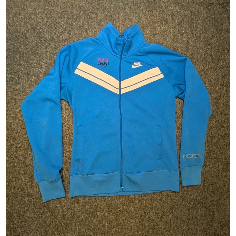 Nike Team USA 2008 Bejing Track Jacket Coat Olympics Long Sleeve Blue Womens XL